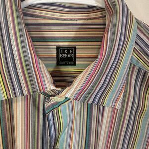 IKE BEHAR New York Shirt Men's M Multi Colorful Stripes Y2K 90's Casual